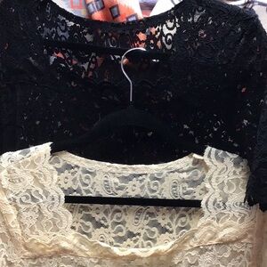 2 Top Black Cream Lace Extra Large